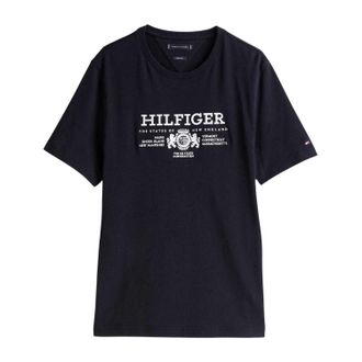 Tommy Hilfiger Heren Geborduurd Logo Katoenen T-Shirt (Blauw)