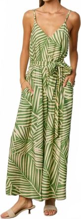 Dress Forum Janie Tropical Spaghetti Strap Maxi Dress In Sage Cream Flowy