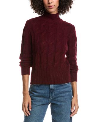 Forté Cashmere Cable Wool & Cashmere-Blend Mock Neck Sweater