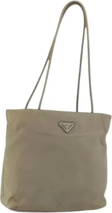 Prada Pre-owned Shoulder Bags, female, Beige, Size: ONE SIZE Pre-owned Nylon Shoulder Bag