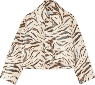 Ganni Bedrukte gelamineerde katoenen canvas barn jacket - Dames - Zomerjassen - Veelkleurig - Xs/S - Katoen - Jassen