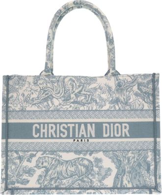 Dior Light Blue White Cotton Tote Bag (Pre-Owned)