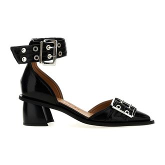 Ganni Schoenen, Dames, Zwart, 40 EU, Pumps met Open Zijkant en Gesp