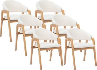 Vente-Unique Lote de 6 sillas con reposabrazos en tejido boucl&eacute; y madera de hevea - Blanco - SOLUNA
