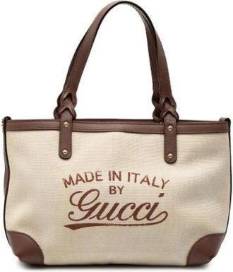 Gucci Pre-owned Tote Bags, female, Beige, Size: ONE SIZE Pre-owned Canvas Tote Bag
