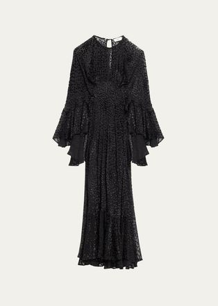 A.L.C. Uma Flock Dot-Printed Ruffled Maxi Dress