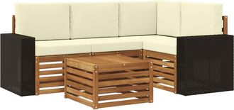 vidaXL Conjunto De Sof&aacute;s De Exterior 5 Uds. Natural Y Crema Poli&eacute;ster Vidaxl