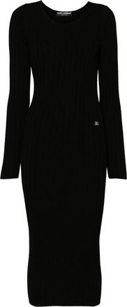 Dolce & Gabbana logo-lettering midi dress - women - Polyester/Viscose - 42 - Black