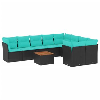 vidaXL Set De Sof&aacute;s De Jard&iacute;n 10pzas Con Cojines Rat&aacute;n Sint&eacute;tico Negro Vidaxl