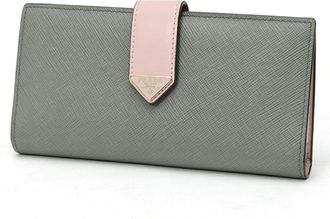 Prada Gray Pink Saffiano Triangle Leather Long Wallet (Bi-Fold) (Pre-Owned)