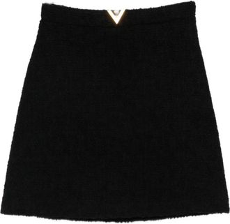 Valentino Short Skirts, female, Black, M, VLogo Signature Wool Skirt