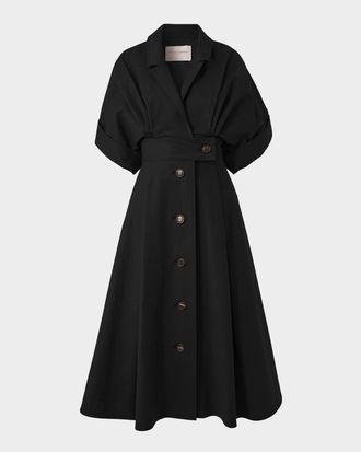 Carolina Herrera Wide Short-Sleeve Midi Shirtdress