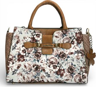Laura Vita Ayna-02 Womens Tan Floral Print Adjustable Straps Shoulder Tote Hand Bag