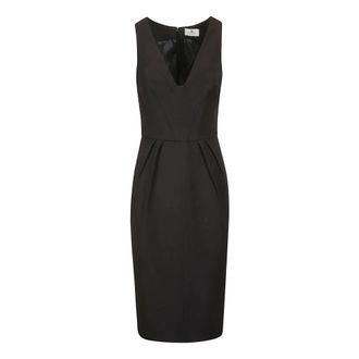 Elisabetta Franchi V-hals Geborduurde Midi Jurk - Dames - Casual kleedjes - Zwart - S - Leer - Kleedjes