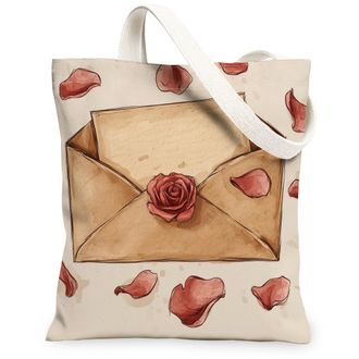 Generic Vintage Floral Canvas Tote Bags, Rose Petal Design Reusable Grocery Bags, Lightweight Washable Shoulder Strap Canvas for Travel, Beach, Picnic 13x15 I