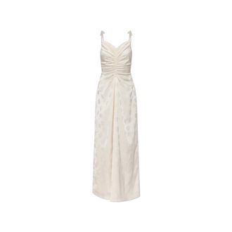 Rotate ROTATE Birger Christensen, Party Dresses, female, Beige, Size: S Satin Floral Motif Dress