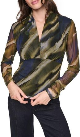 DKNY Zebra Print Long Sleeve Mesh Shirt in Brushed at Nordstrom, Size X-Large