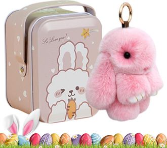 Generic Bunnylu-lu Keychain, 15cm Plush Bunny Keychain, Bunny-Lulu Keyring In A Tin, Easter Bunny Keychain with Iron Box, Stuffed Bunny Key Charm, Soft Rabbit