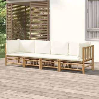 vidaXL Set De Muebles De Jard&iacute;n 4 Piezas Bamb&uacute; Y Cojines Blanco Crema Vidaxl
