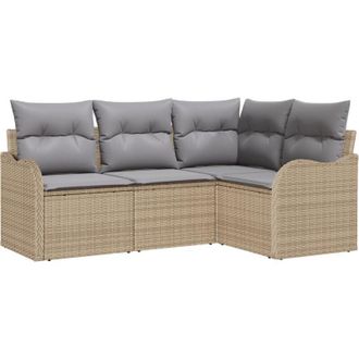 vidaXL Garden Sofa Set with Cushion 4 pcs Beige Poly rattan Vidaxl