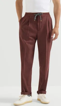 Brunello Cucinelli Virgin wool and cashmere flannel trousers with drawstring and double pleats in Burned at Nordstrom, Size 58