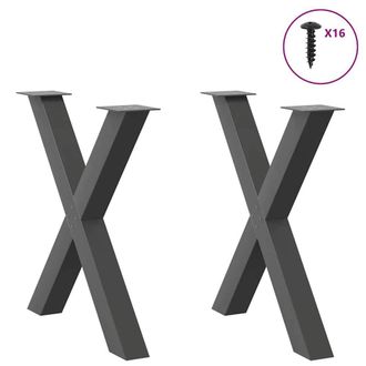 Berkfield Home Modern Dining Table Legs X-Shaped 2 pcs Anthracite 80x(72-73) cm Steel in Dark Grey