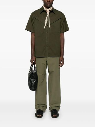 Bottega Veneta Mens Light Cotton Twill Short Sleeved Shirt - Dark Green - Size EU 50 (Mens)