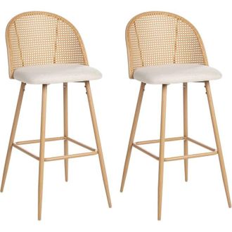Beliani Conjunto De 2 Sillas De Bar Retro Asiento De Tela Beige Estructura Met&aacute;lica Efecto Madera Clara Respaldo De Trenza Vienesa Cornell