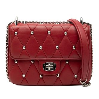 Miu Miu Pre-owned Womens Studded Matelasse Leather Crossbody - Brown - One Size