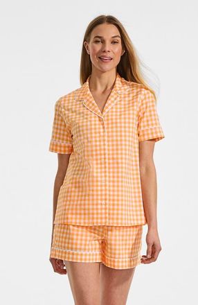 Lands End Poplin 2 Piece Pajama Set - Short Sleeve Shirt and Shorts in Sweet Mango Gingham at Nordstrom, Size X-Small