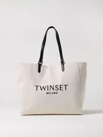 Twinset Borsa Twinset in canvas di cotone con logo ricamato
