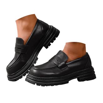 Generic Loafers for Women Leather Chunky Platform Lug Sole Slip On Loafer Classic Round Toe Comfortable Dressy Business Casual Work Shoes Womens Orthopedic Lo