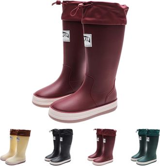 Generic Women Men Wellington Rain Boots Size 5.5, Wellies Slip On Knee High Rainboots Waterproof Garden Muck Boots, Durable Slip Resistant Tall Water Shoes wi