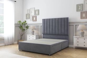 Sloomy Kansas Plush Divan Bed 2 Drawers With 54 Floor Standing Headboard in Dark Grey | Size: Small Single