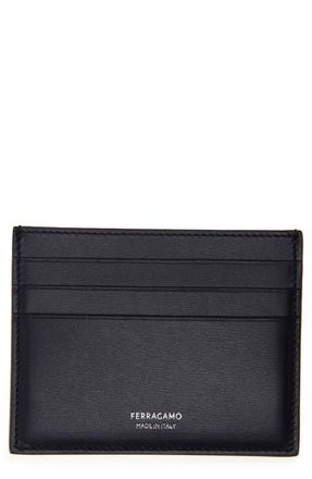 Ferragamo Classic Leather Card Case in Midnight at Nordstrom