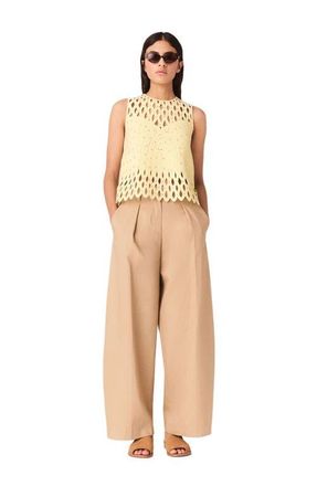 Maje Crochet rhinestone top in Pale Yellow at Nordstrom, Size Medium