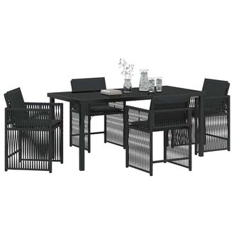 Berkfield Home Traditional 5 Piece Garden Dining Set with Cushions Black Poly Rattan