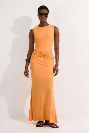 Karen Millen Womens Petite Premium Stretch Crepe Jersey Maxi Dress - Orange Viscose - Size X-Small