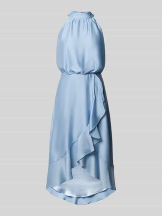 Swing Cocktailkleid mit Stehkragen und Volants in Hellblau, Gr&ouml;&szlig;e 32