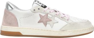 2Star 2Star, Schoenen, Dames, Veelkleurig, 38 EU, Suède, Witte leren sneakers met roze suède en ijsdetails