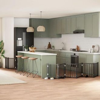 vidaXL vidaXL Cancello per Cani Porta Pieghevole Nero 9 Pannelli 450cm Pioppo