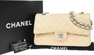 Chanel Timeless - Classic Double Flap Leather Beige Leather Handbag (Pre-Owned)