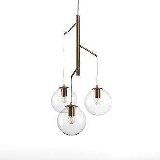 Oresteluchetta Lampadario in vetro e acciaio oro cm. H.77 Ø.38