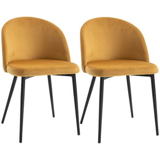 HOMCOM Modern Upholstered Fabric Bucket Seat Dining Chairs Set of 2 Yellow | TJ Hughes