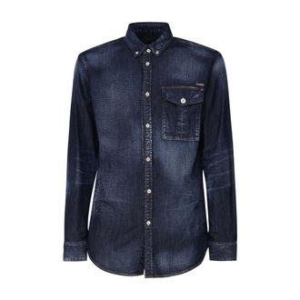 Dsquared2 Denim Shirts, male, Blue, Size: S Blue Cotton Shirt with Silver Logo