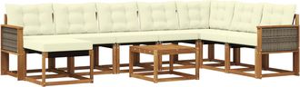 vidaXL Conjunto De Sof&aacute;s De Exterior 9 Uds. Natural Y Crema Vidaxl