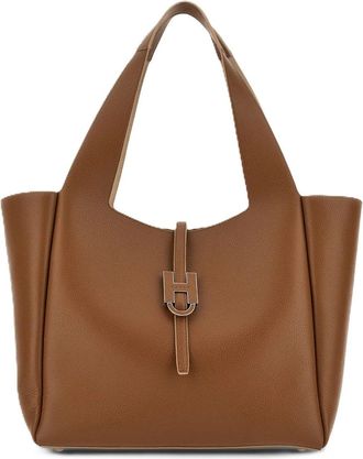 Hogan Brown Metallic Buckle Structured Tote Bag