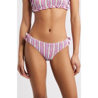 Damson Madder Stripe Smocked Bow Bikini Bottoms in Pink at Nordstrom, Size 16 Us