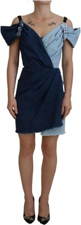 Dolce & Gabbana Prachtige Two Tone Blauwe Denim Mini Jurk - Dames - Korte kleedjes - Blauw - M - Denim - Kleedjes