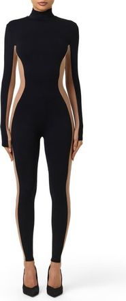 Naked Wardrobe Body Flex Two-Tone Jumpsuit in Black at Nordstrom, Size X-Large